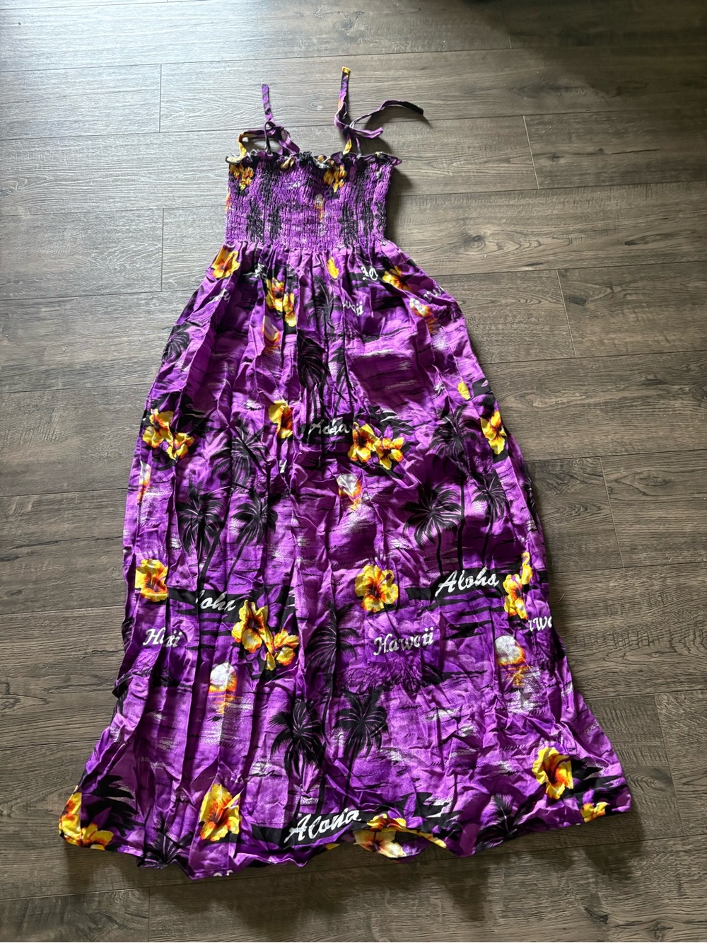 Girls' Purple Floral Sundress with Yellow Hibiscus Accents